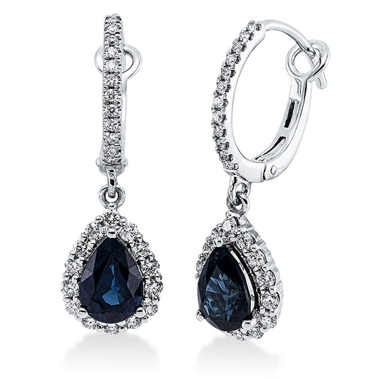 Ohrschmuck 18 kt WG, 28 Brill. 0,37 ct, TW-si, 24 Brill. 0,12 ct, TW-si, 2 Saphire 1,80 ct blau