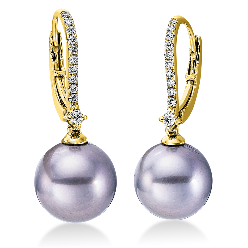 Ohrschmuck 18 kt GG, 22 Brill. 0,16 ct, W-si, 2 TA silbergrau 8,5 mm