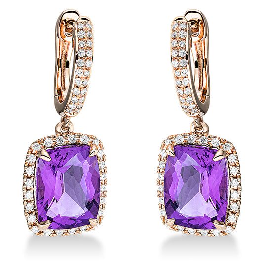 Ohrschmuck 18 kt RG, 92 Brill. 0,33 ct, TW-si, 2 Amethyste 4,20 ct lila