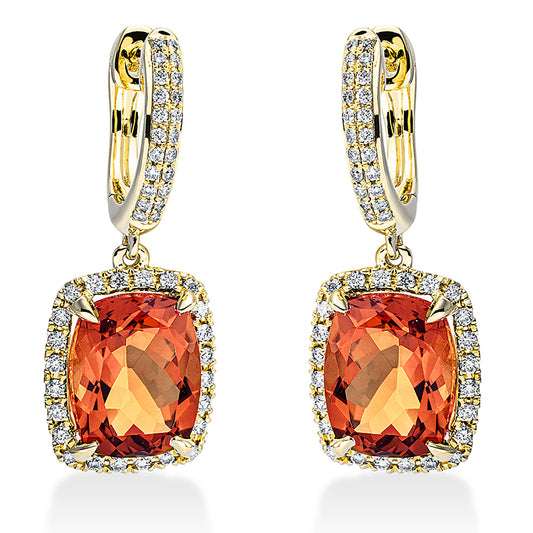 Ohrschmuck 18 kt GG, 92 Brill. 0,33 ct, TW-si, 2 Citrin 4,10 ct mandarin