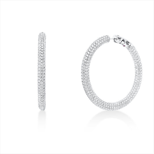 Creolen 18 kt WG, 866 Brill. 13,52 ct, TW-vsi, 2 Rubine 0,02 ct rot