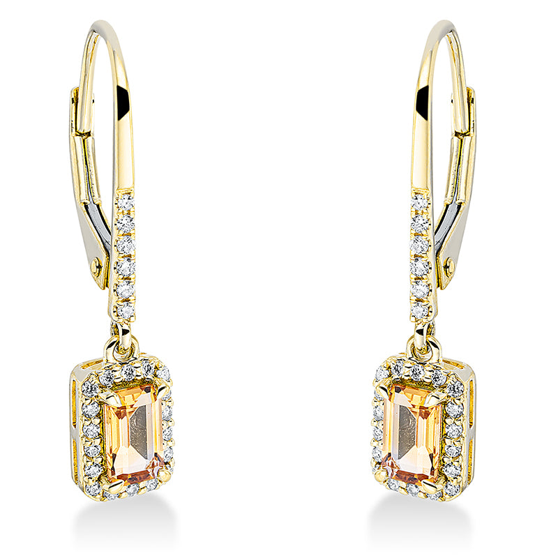 Ohrschmuck 18 kt GG, 48 Brill. 0,14 ct, TW-si, 2 Citrin 0,46 ct gelb
