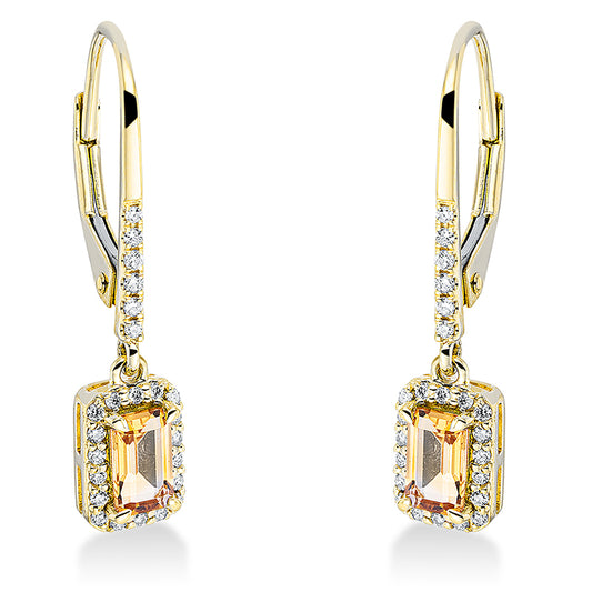 Ohrschmuck 18 kt GG, 48 Brill. 0,14 ct, TW-si, 2 Citrin 0,46 ct gelb