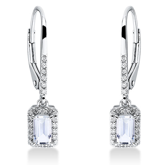 Ohrschmuck 18 kt WG, 48 Brill. 0,14 ct, TW-si, 2 Amethyste 0,51 ct grün