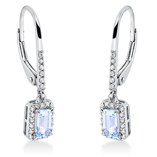 Ohrschmuck 18 kt WG, 48 Brill. 0,14 ct, TW-si, 2 Topase 0,62 ct sky blue