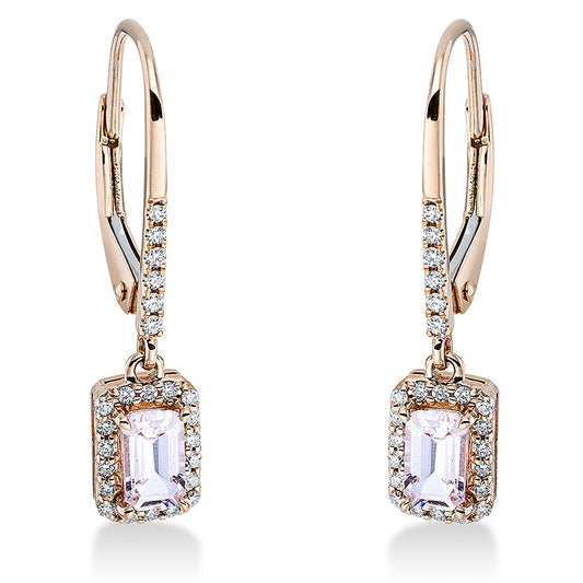 Ohrschmuck 18 kt RG, 48 Brill. 0,14 ct, TW-si, 2 Morganit 0,48 ct pink