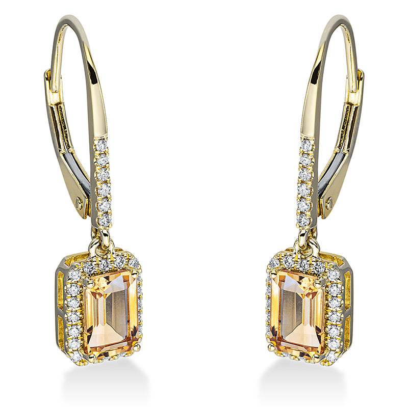 Ohrschmuck 18 kt GG, 52 Brill. 0,15 ct, TW-si, 2 Citrin 0,87 ct gelb