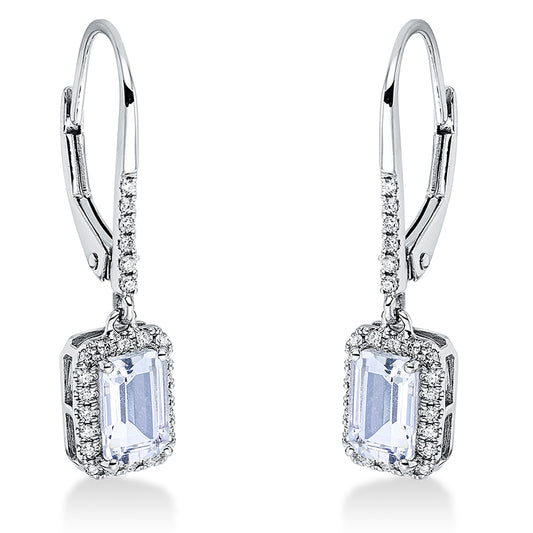 Ohrschmuck 18 kt WG, 52 Brill. 0,15 ct, TW-si, 2 Amethyste 0,95 ct grün