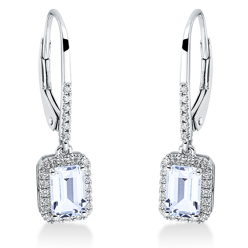 Ohrschmuck 18 kt WG, 52 Brill. 0,15 ct, TW-si, 2 Topase 1,24 ct sky blue