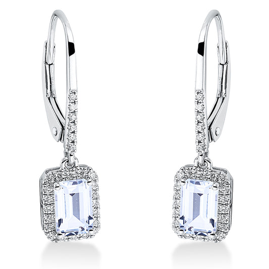 Ohrschmuck 18 kt WG, 52 Brill. 0,15 ct, TW-si, 2 Topase 1,24 ct sky blue