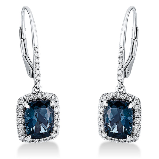 Ohrschmuck 18 kt WG, 80 Brill. 0,39 ct, TW-si, 2 Topase 3,22 ct Lond. blue