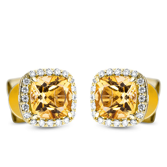 Ohrstecker 18 kt GG, 40 Brill. 0,11 ct, TW-si, 2 Citrin 1,03 ct gelb