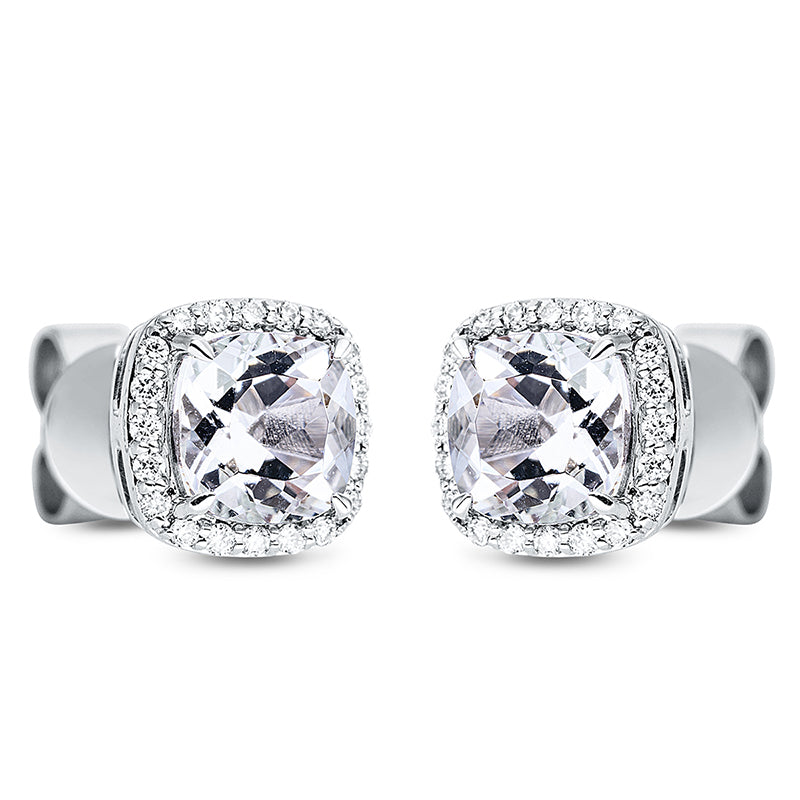 Ohrstecker 18 kt WG, 40 Brill. 0,10 ct, TW-si, 2 Amethyste 1,16 ct grün