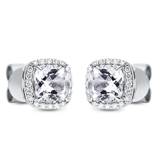 Ohrstecker 18 kt WG, 40 Brill. 0,10 ct, TW-si, 2 Amethyste 1,16 ct grün