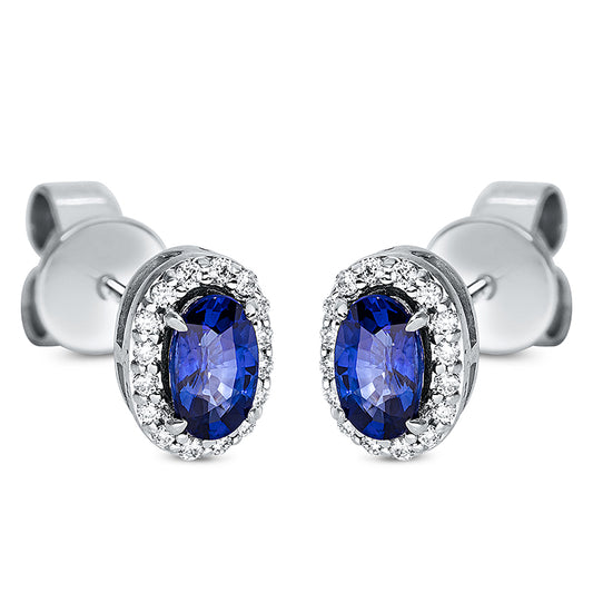 Ohrstecker 18 kt WG, 32 Brill. 0,09 ct, TW-si, 2 Saphire 0,64 ct blau