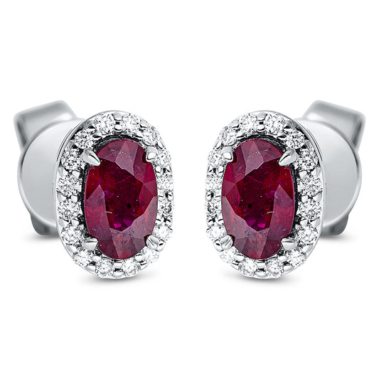 Ohrstecker 18 kt WG, 32 Brill. 0,09 ct, TW-si, 2 Rubine 0,54 ct rot
