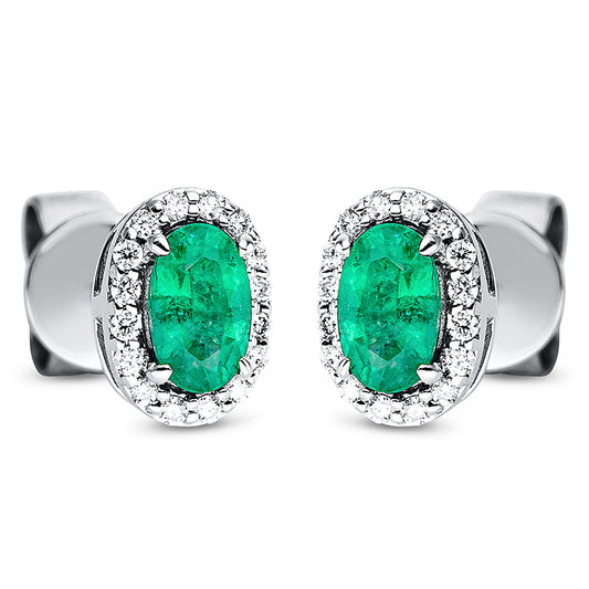 Ohrstecker 18 kt WG, 32 Brill. 0,09 ct, TW-si, 2 Smaragde 0,48 ct grün