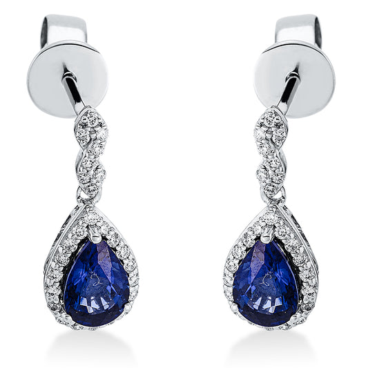 Ohrschmuck 18 kt WG, 52 Brill. 0,15 ct, TW-si, 2 Saphire 1,03 ct blau