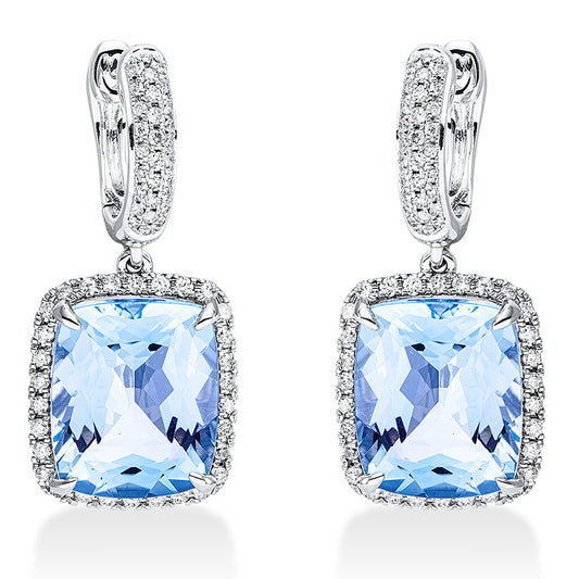 Ohrschmuck 18 kt WG, 116 Brill. 0,53 ct, TW-si, 2 Topase 10,10 ct sky blue