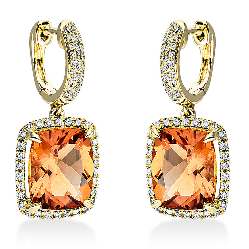 Ohrschmuck 18 kt GG, 116 Brill. 0,51 ct, TW-si, 2 Citrin 6,80 ct mandarin