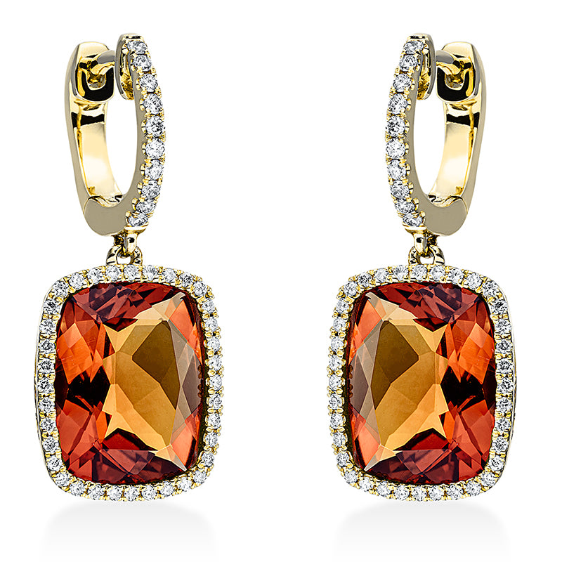 Ohrschmuck 18 kt GG, 92 Brill. 0,33 ct, TW-si, 2 Citrin 6,80 ct mandarin