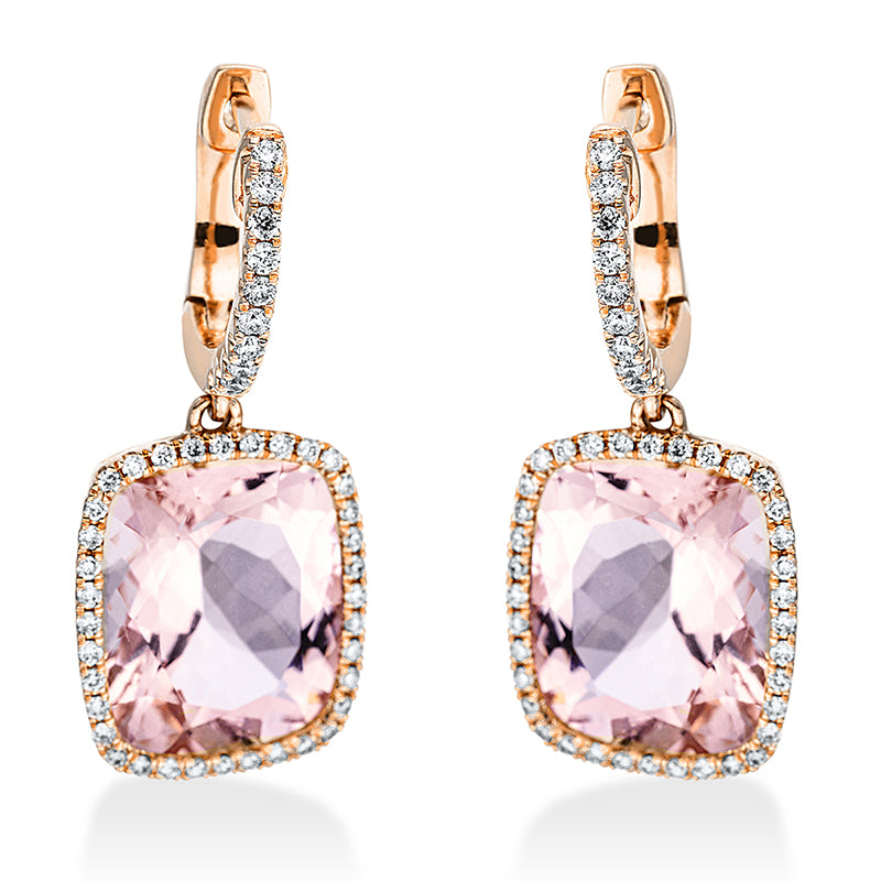 Ohrschmuck 18 kt RG, 92 Brill. 0,33 ct, TW-si, 2 Morganit 8,50 ct pink