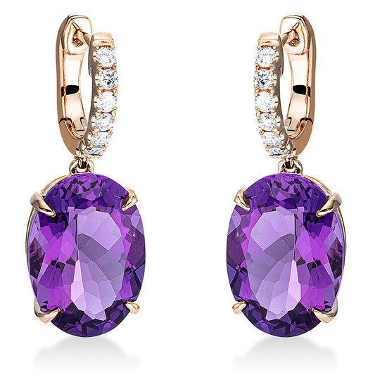 Ohrschmuck 18 kt RG, 14 Brill. 0,29 ct, TW-si, 2 Amethyste 11,90 ct lila