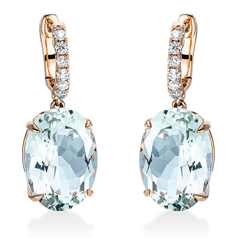 Ohrschmuck 18 kt RG, 14 Brill. 0,28 ct, TW-si, 2 Amethyste 11,30 ct grün