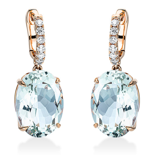 Ohrschmuck 18 kt RG, 14 Brill. 0,28 ct, TW-si, 2 Amethyste 11,30 ct grün