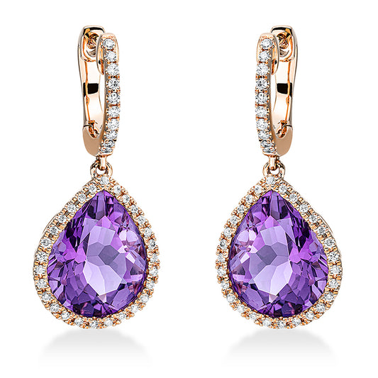 Ohrschmuck 18 kt RG, 76 Brill. 0,29 ct, TW-si, 2 Amethyste 6,40 ct lila