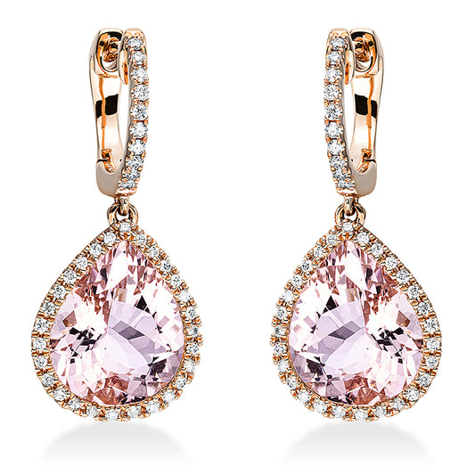Ohrschmuck 18 kt RG, 76 Brill. 0,28 ct, TW-si, 2 Morganit 6,60 ct rosa