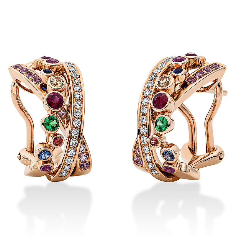 Creolen 18 kt RG, 32 Brill. 0,17 ct, TW-si, 36 Saphire 0,67 ct multicolor