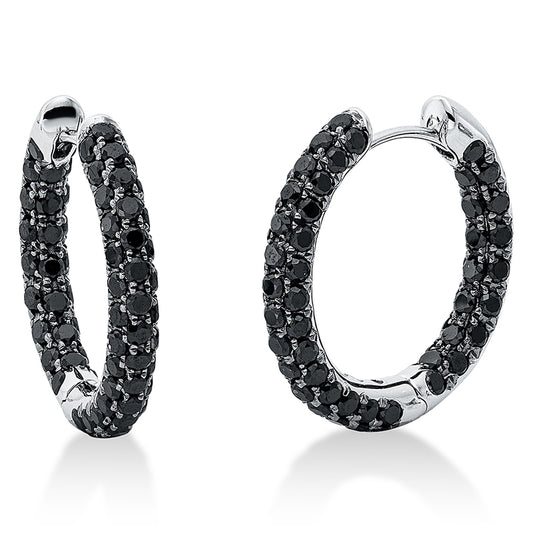 Creolen 18 kt WG, Fassung teils schwarz rhodinie, 136 Brill. 2,58 ct, schwarz