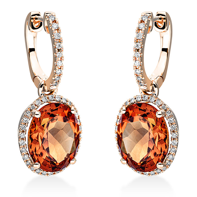 Ohrschmuck 18 kt GG, 78 Brill. 0,28 ct, TW-si, 2 Citrin 6,50 ct mandarin