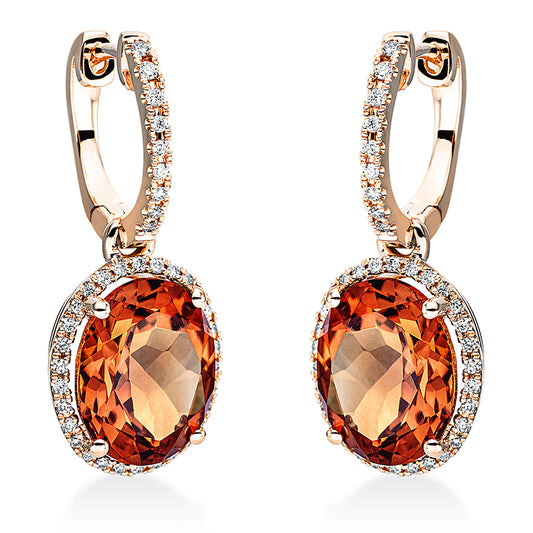 Ohrschmuck 18 kt GG, 78 Brill. 0,28 ct, TW-si, 2 Citrin 6,50 ct mandarin