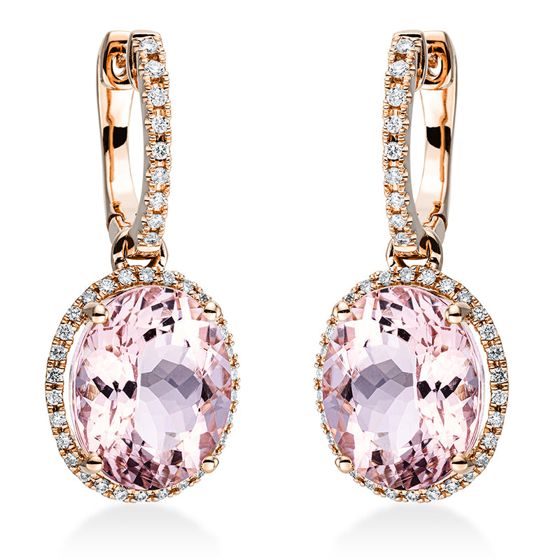 Ohrschmuck 18 kt RG, 78 Brill. 0,28 ct, TW-si, 2 Morganit 8,10 ct pink