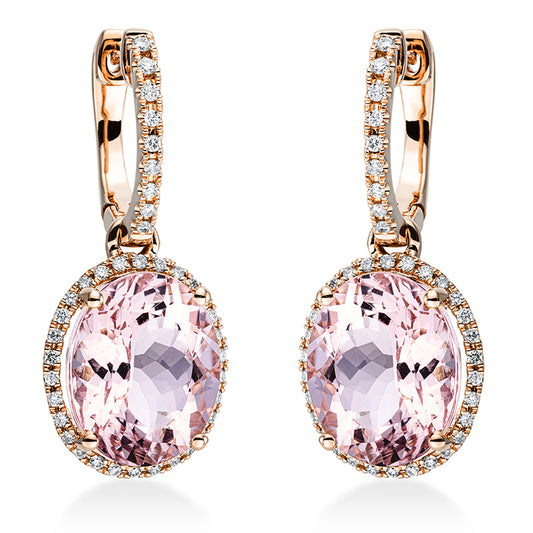 Ohrschmuck 18 kt RG, 78 Brill. 0,28 ct, TW-si, 2 Morganit 8,10 ct pink
