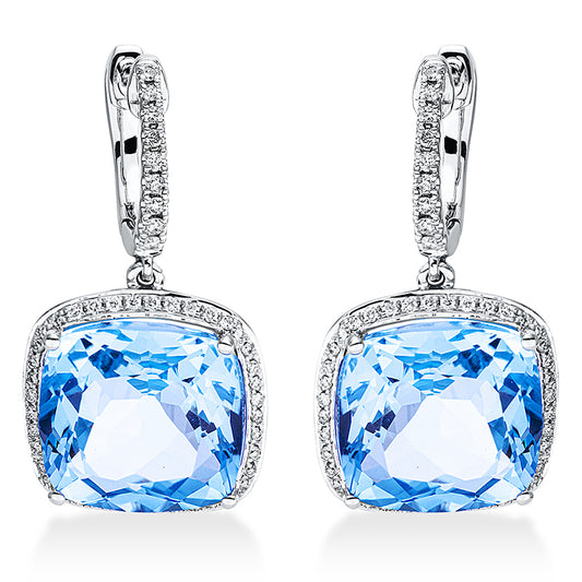 Ohrschmuck 18 kt WG, 98 Brill. 0,36 ct, TW-si, 2 Topase 16,10 ct sky blue