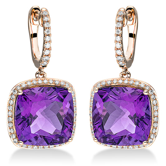 Ohrschmuck 18 kt RG, 98 Brill. 0,36 ct, TW-si, 2 Amethyste 11,40 ct lila