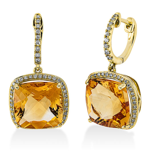 Ohrschmuck 18 kt GG, 98 Brill. 0,36 ct, TW-si, 2 Citrin 10,90 ct gelb