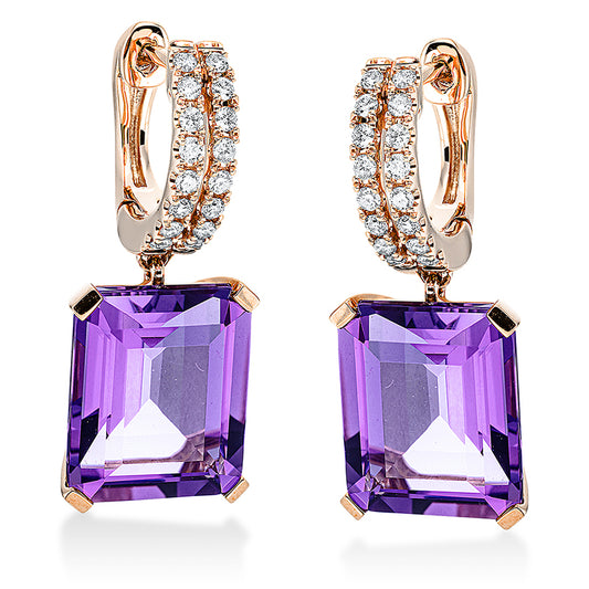 Ohrschmuck 18 kt RG, 32 Brill. 0,26 ct, TW-si, 2 Amethyste 8,80 ct lila