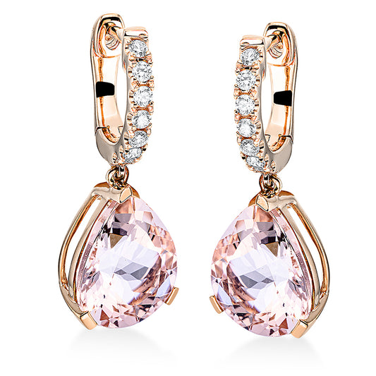 Ohrschmuck 18 kt RG, 14 Brill. 0,22 ct, TW-si, 2 Morganit 5,70 ct pink
