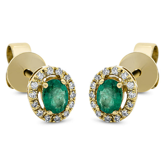 Ohrstecker 18 kt GG, 28 Brill. 0,08 ct, TW-pi, 2 Smaragde 0,29 ct grün