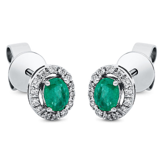 Ohrstecker 18 kt WG, 28 Brill. 0,08 ct, TW-pi, 2 Smaragde 0,37 ct grün