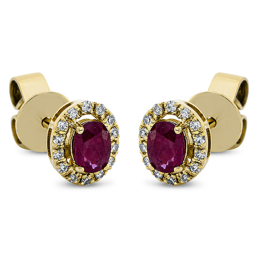 Ohrstecker 18 kt GG, 28 Brill. 0,08 ct, TW-pi, 2 Rubine 0,42 ct rot