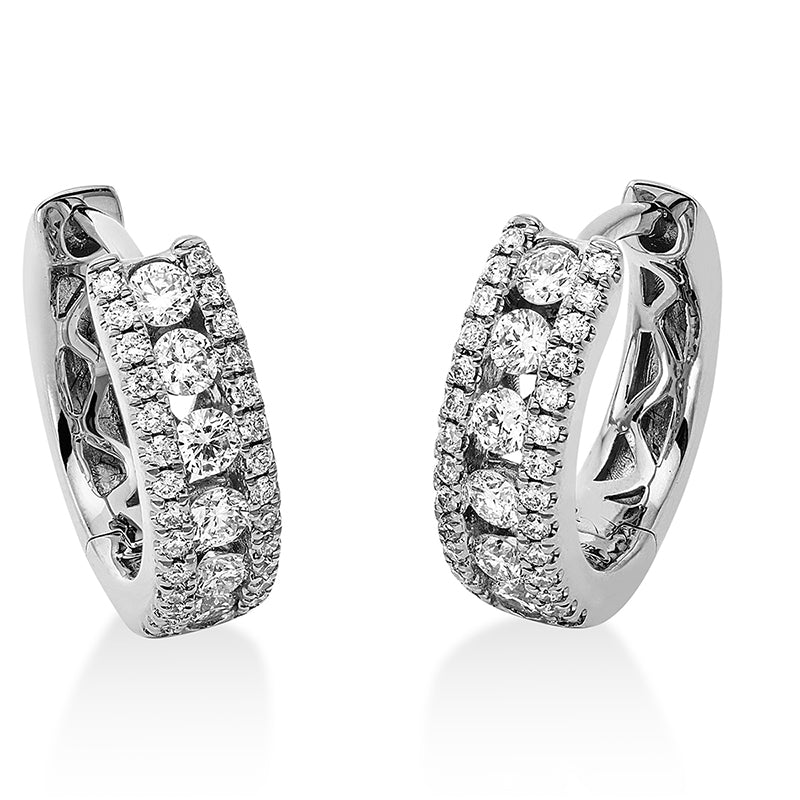 Creolen 18 kt WG, 56 Brill. 0,15 ct, TW-pi, 12 Rubine 0,43 ct rot