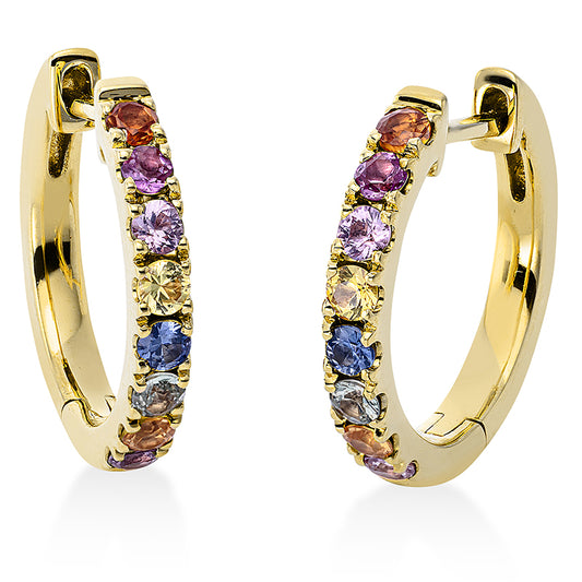 Creolen 18 kt GG, 16 Saphire 0,73 ct fancy