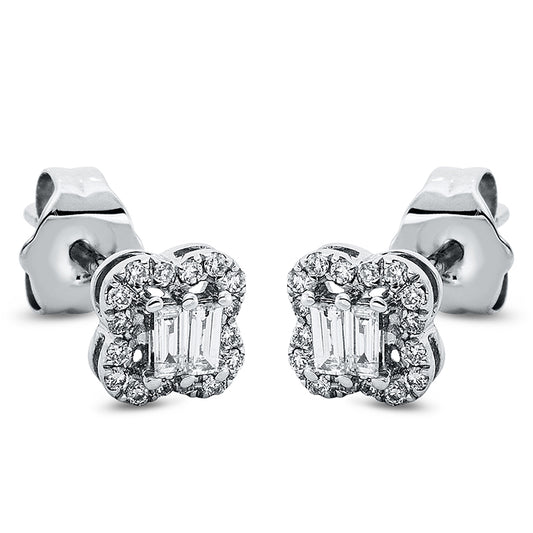Ohrstecker 18 kt WG, 4 Bag. 0,09 ct, TW-si, 32 Brill. 0,08 ct, TW-si