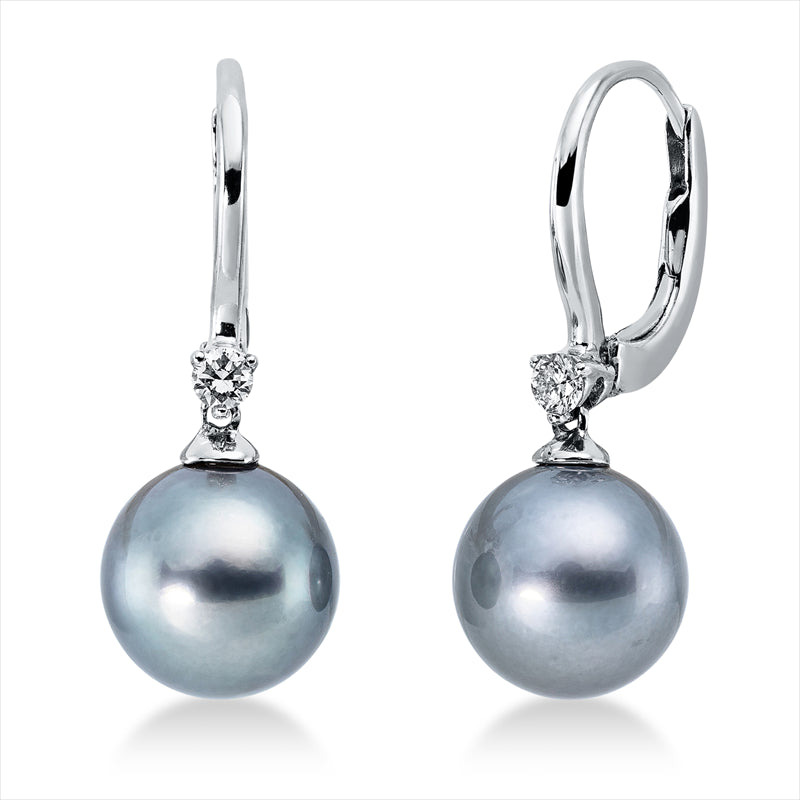 Ohrschmuck 18 kt WG, 2 Brill. 0,09 ct, W-si, 2 TA silbergrau 8,5 mm