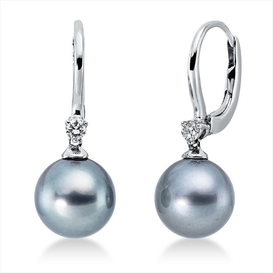 Ohrschmuck 18 kt WG, 2 Brill. 0,09 ct, W-si, 2 TA silbergrau 8,5 mm